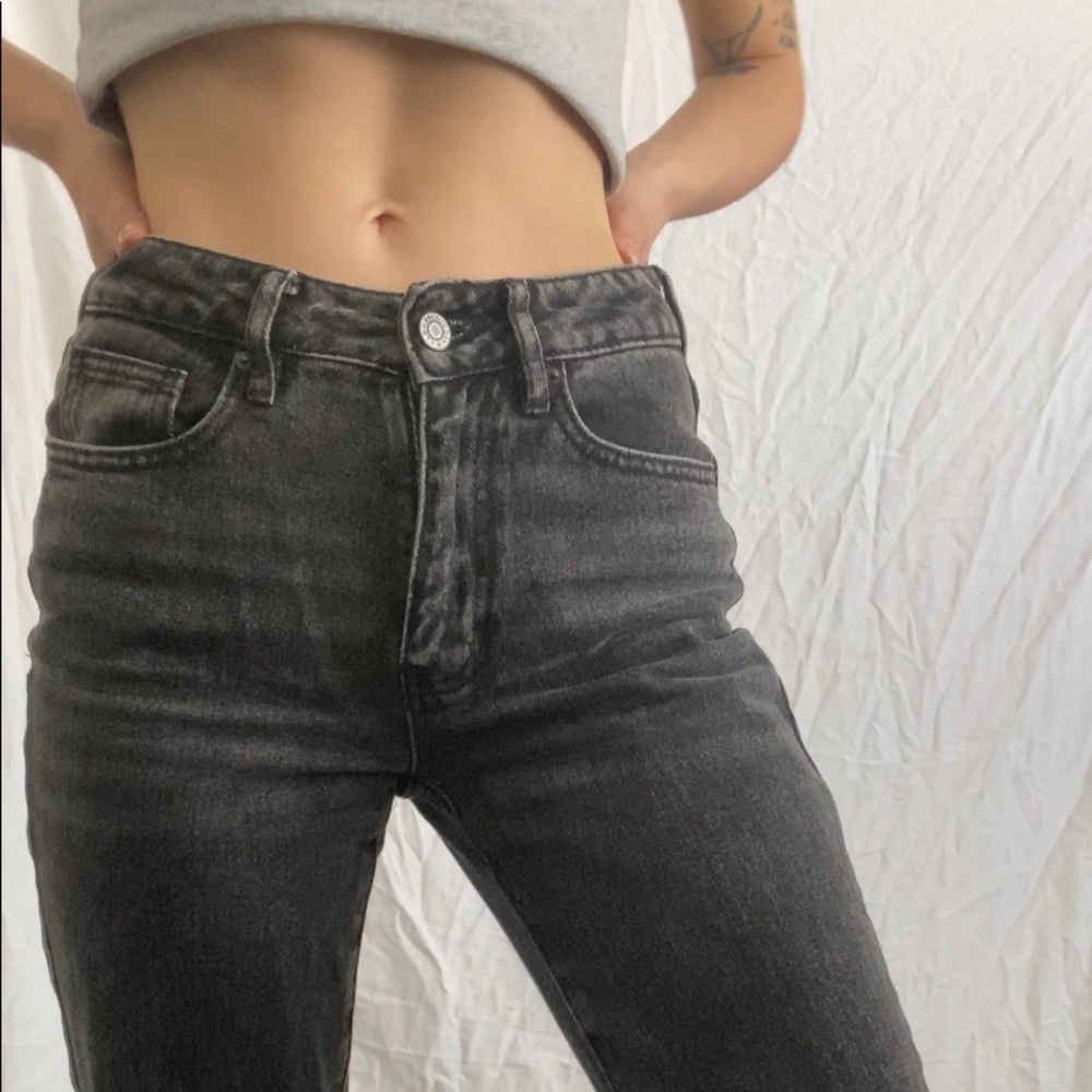 PacSun Mom Jeans Washed Black Raw Hem